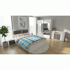 Dormitor Laguna cu pat 140x200 cu 2 sertare Alb cu Gri